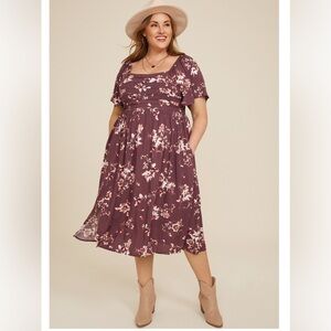 Maurices Floral pleated bodice Midi Dress 1x New with Tags!